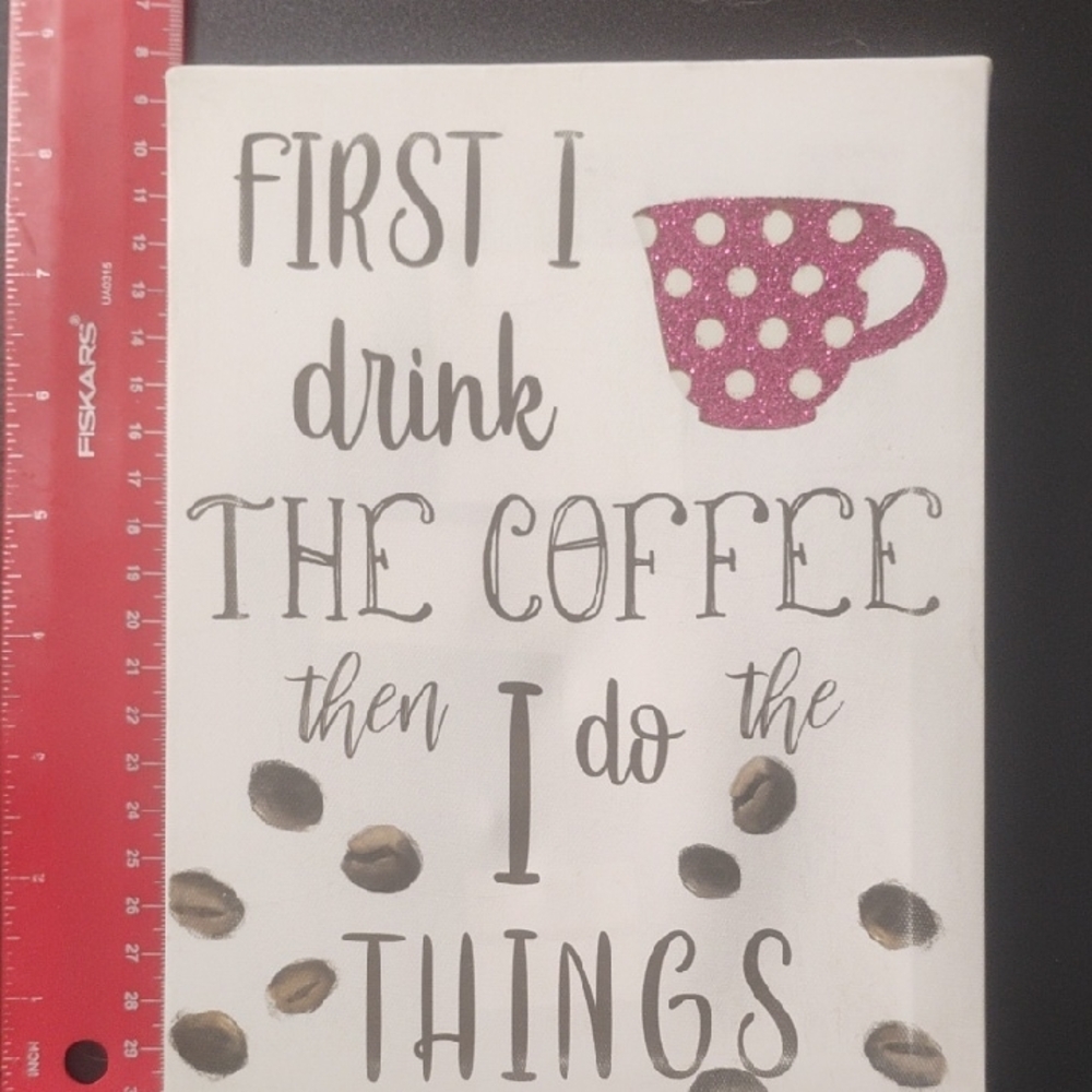3 PcCoffee Quote Wall Art w/Polka Dot Cup & Desk Light & Mug